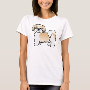 Camiseta Cão de Cartoon Dourado e branco Shih Tzu Cute