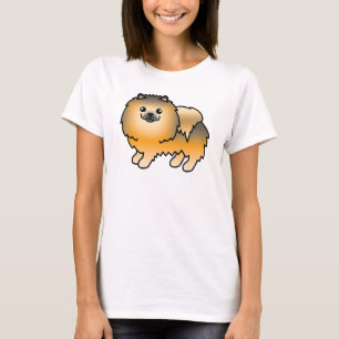 Camiseta Cão-de-Cartoon Laranja-Molhado Pomeraniano