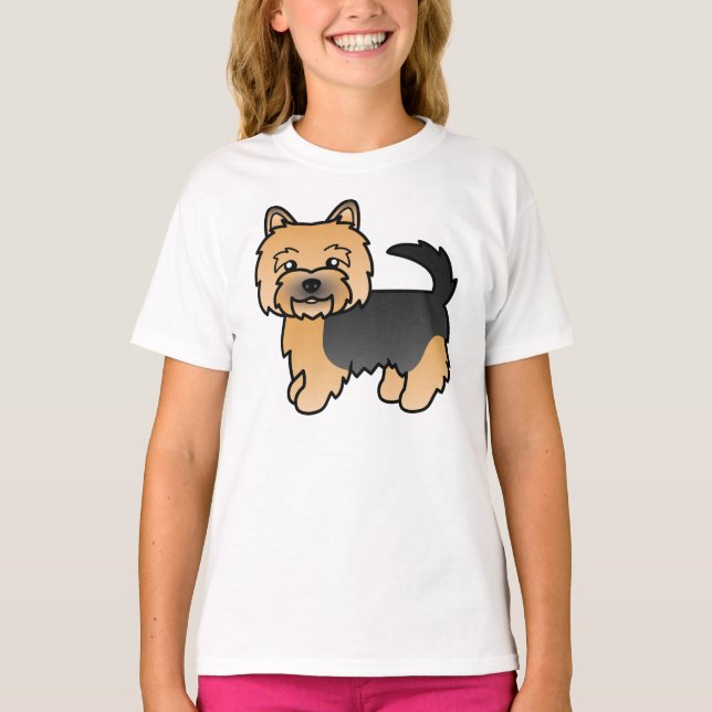 Camiseta Cão-De-Cartoon Negro E Tan Norwich Terrier (Frente)