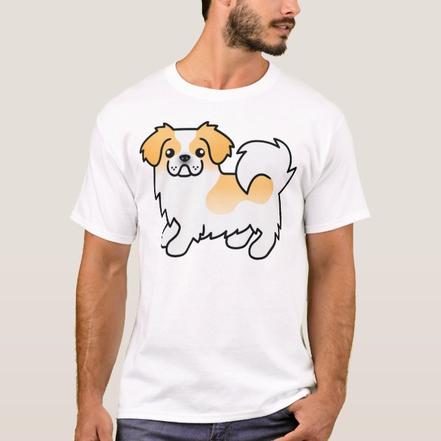 Camiseta Cão de Cartoon Pintura Tibetana Espanhola (Frente)