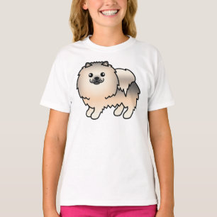 Camiseta Cão-de-Cartoon Pomeraniano Cuja Fenda Estável
