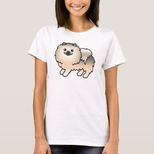 Camiseta Cão-de-Cartoon Pomeraniano Cuja Fenda Estável