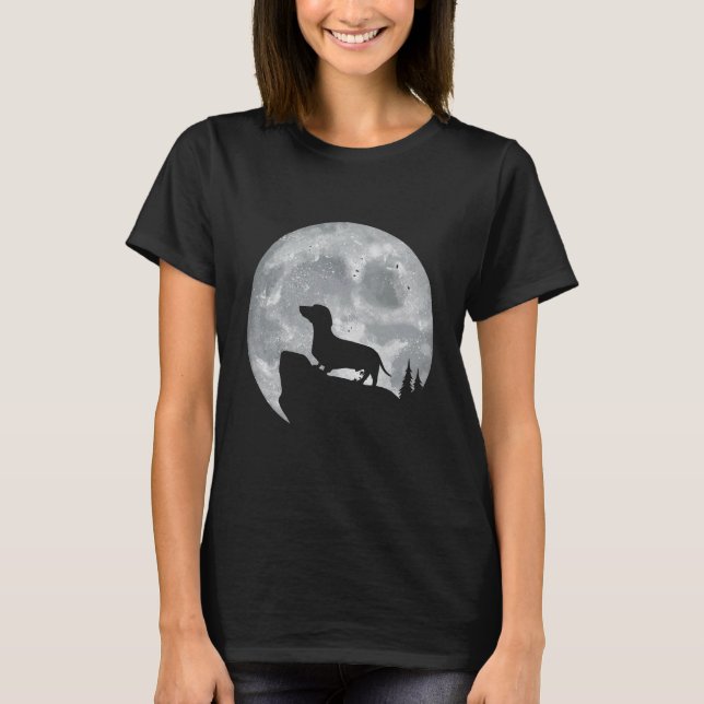 Camiseta Cão De Dachshund Com Lua Para Proprietários De Dac (Frente)