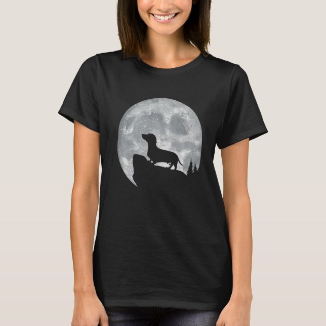 Camiseta Cão De Dachshund Com Lua Para Proprietários De Dac (Frente)