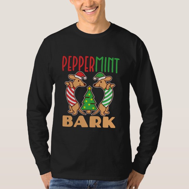 Camiseta Cão de Dachshund de Natal Latido de hortelã-piment (Frente)