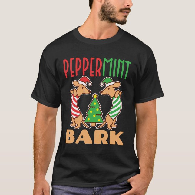 Camiseta Cão de Dachshund de Natal Latido de hortelã-piment (Frente)