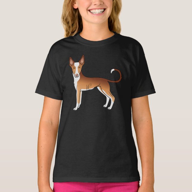Camiseta Cão de desenho animado Ibizan Hound Vermelho e Bra (Frente)