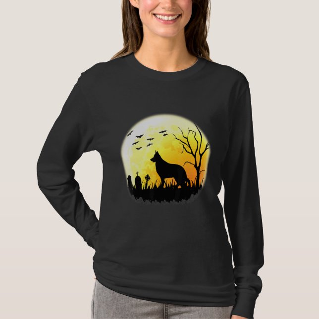 Camiseta Cão de Dia das Bruxas de Lua Cheia german shepherd (Frente)