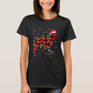 Camiseta Cão de Gado Australiano de Natal Xmas Plaid Vermel