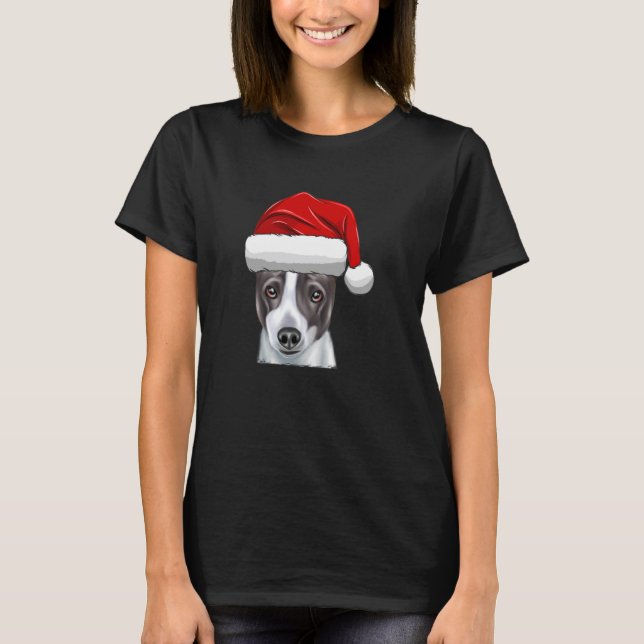 Camiseta Cão de Greyhound Italiano de Santa Hat (Frente)