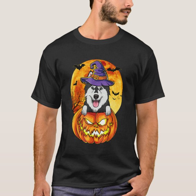 Camiseta Cão de Halloween da Bruxa rouco (Frente)