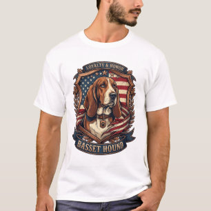Camiseta Cão de Honra Lealdade Basset Hound Bandeira Americ
