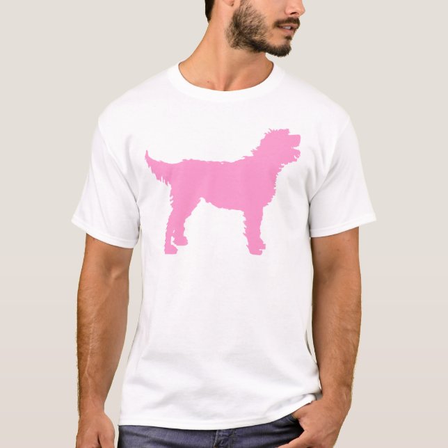 Camiseta Cão de Labradoodle (no rosa) (Frente)