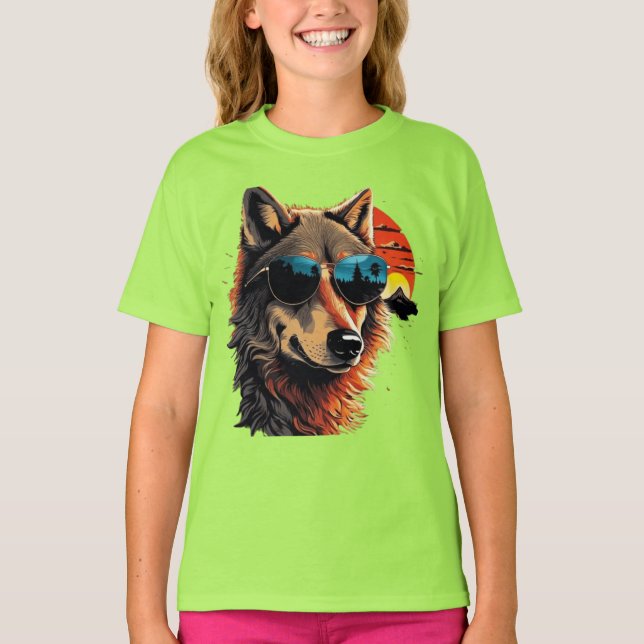 Camiseta Cão de lobo com óculos de sol nas ideias de presen (Frente)