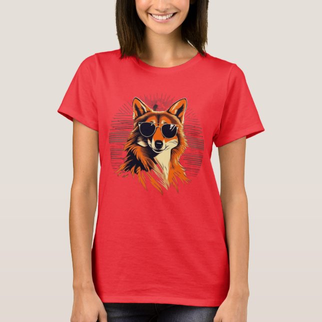 Camiseta Cão de lobo com óculos de sol nas ideias de presen (Frente)