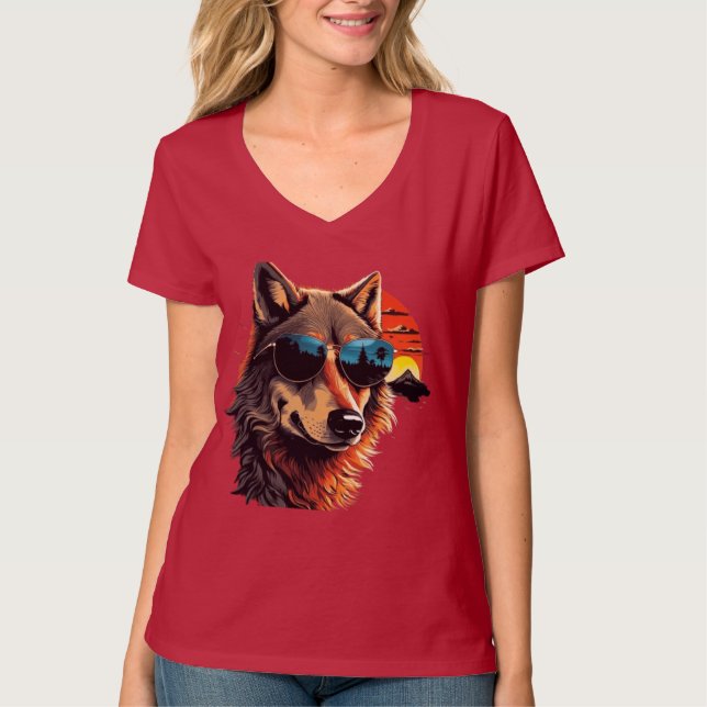 Camiseta Cão de lobo com óculos de sol nas ideias de presen (Frente)