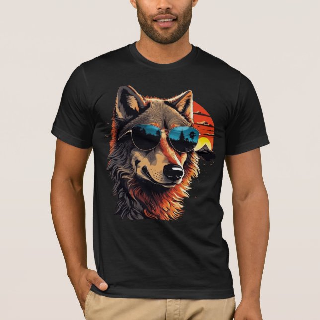 Camiseta Cão de lobo com óculos de sol nas ideias de presen (Frente)