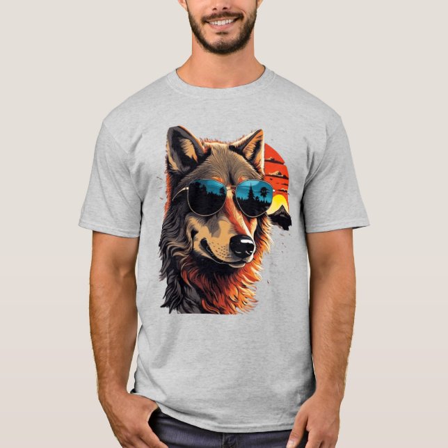 Camiseta Cão de lobo com óculos de sol nas ideias de presen (Frente)