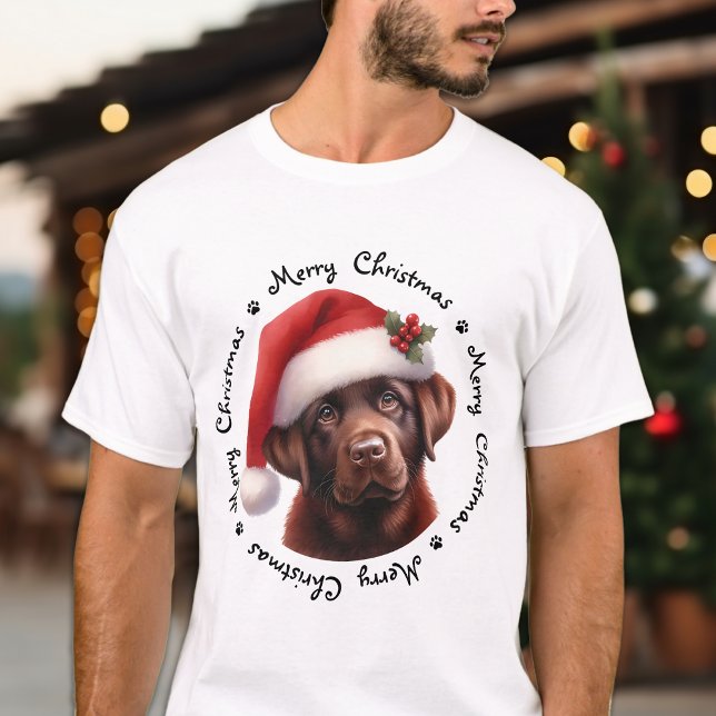 Camiseta Cão de Natal Chocolate Festivo Labrador Retriever (Criador carregado)