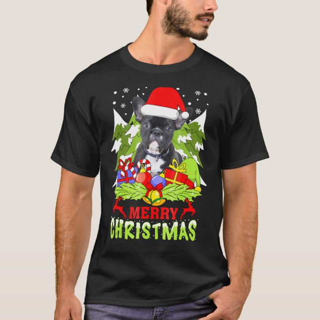 Camiseta Cão de Natal do Buldogue Francês (Frente)