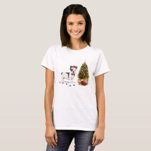 Camiseta Cão de Natal do Buldogue Negro e Branco
