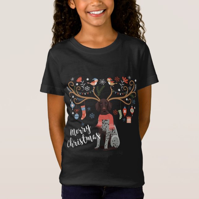 Camiseta Cão-de-Natal do Ponteiro de Baixo Alemão (Frente)