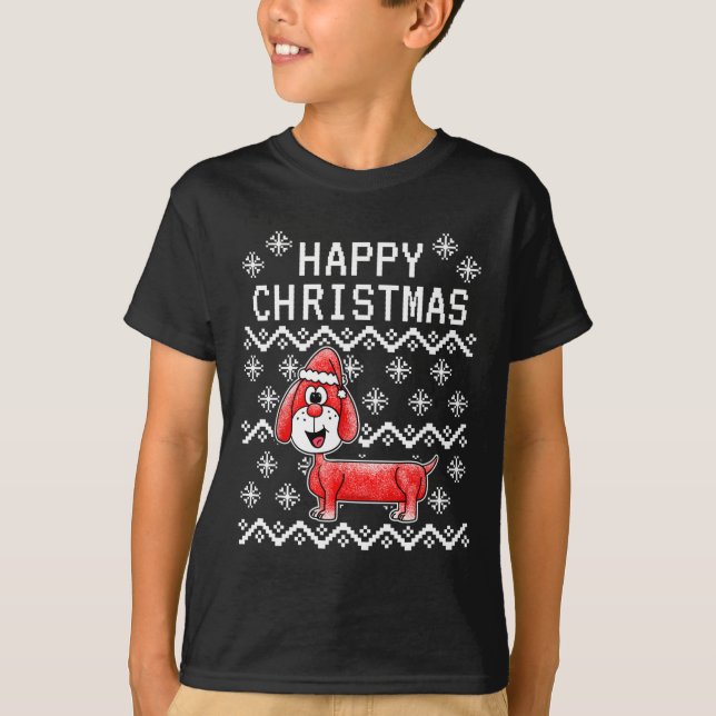 Camiseta Cão de Natal Feio do Dachshund (Frente)