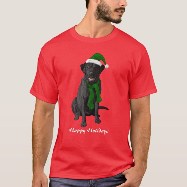 Camiseta Cão de Natal Negro Labrador (Frente)