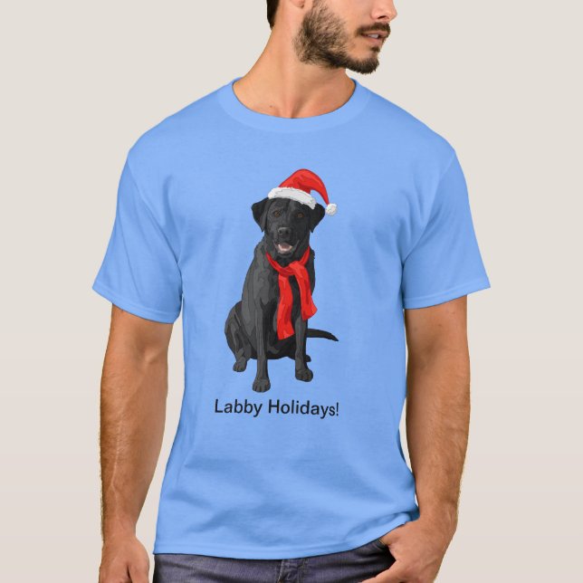Camiseta Cão de Natal Negro Labrador (Frente)