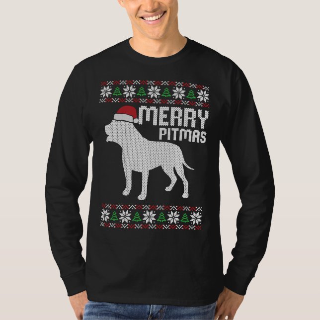 Camiseta Cão de Natal Pitbull da feliz (Frente)