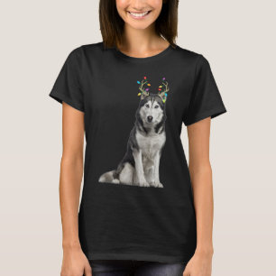 Camiseta Cão de Natal Siberian Husky Reindeer