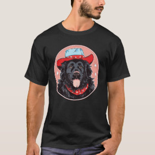 Camiseta Cão de Newfoundland Cowboy Divertido Oeste Selvage