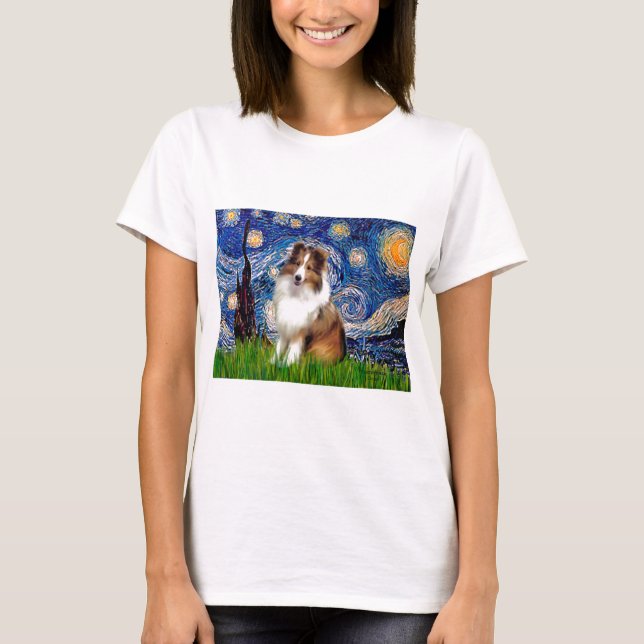 Camiseta Cão de Pastoreio Shetland 4 - Noite Estrelada (Frente)