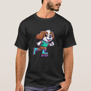 Camiseta Cão de patins Brittany Spaniel Patinador engraçado