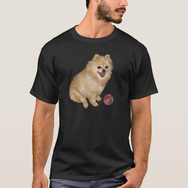 Camiseta Cão de Pomeranian com bola (Frente)
