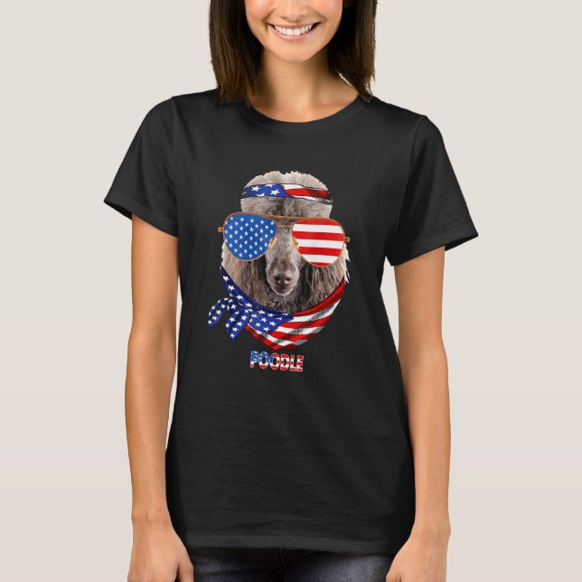 Camiseta Cão de Poodle da bandeira americana (Frente)