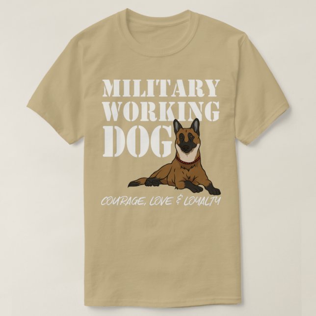 Camiseta Cão de Trabalho Militar belga Malinois H Corajoso (Frente do Design)