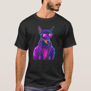 Camiseta Cão Doberman Cyberpunk Vaporwave Retro Japonês 1