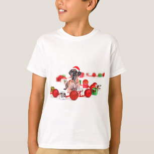 Camiseta Cão Dogue Alemão com Enfeites de Natal Presentes