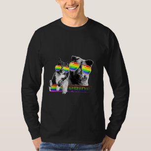 Camiseta Cão E Bandeira De Orgulho gay De Gato Óculos De So