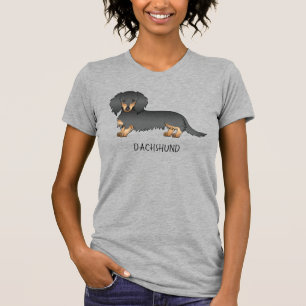Camiseta Cão e Texto do Cartoon de Cabelo Longo Preto