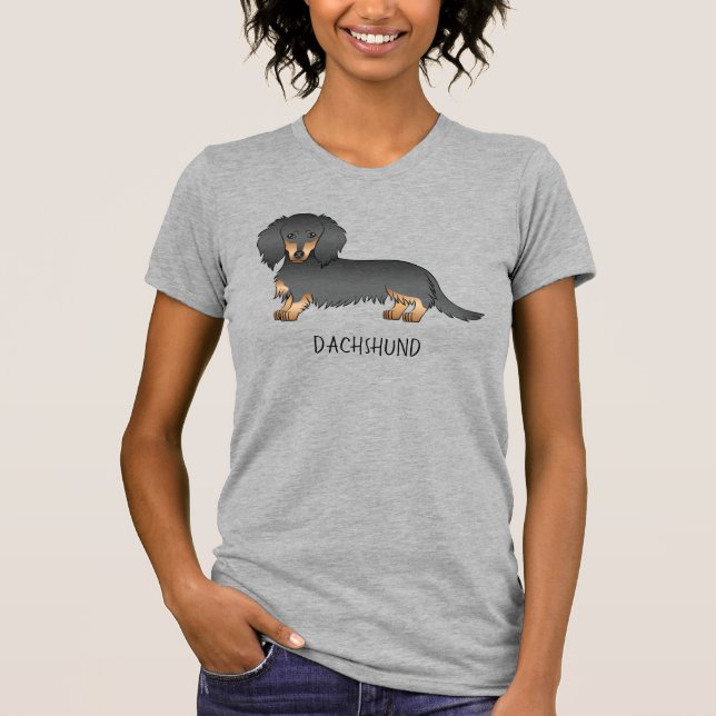 Camiseta Cão e Texto do Cartoon de Cabelo Longo Preto (Frente)