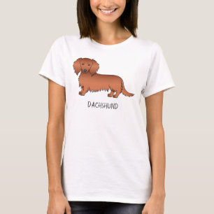 Camiseta Cão e Texto do Cartoon de Cabelo Longo Vermelho
