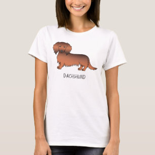 Camiseta Cão e Texto do Cartoon de Cabelo Longo Vermelho