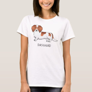 Camiseta Cão e Texto do Cartoon de Cabelo Longo Vermelho Pi