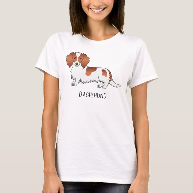 Camiseta Cão e Texto do Cartoon de Cabelo Longo Vermelho Pi (Frente)