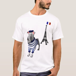 Camiseta Cão em Beret em frente à Torre Eiffel