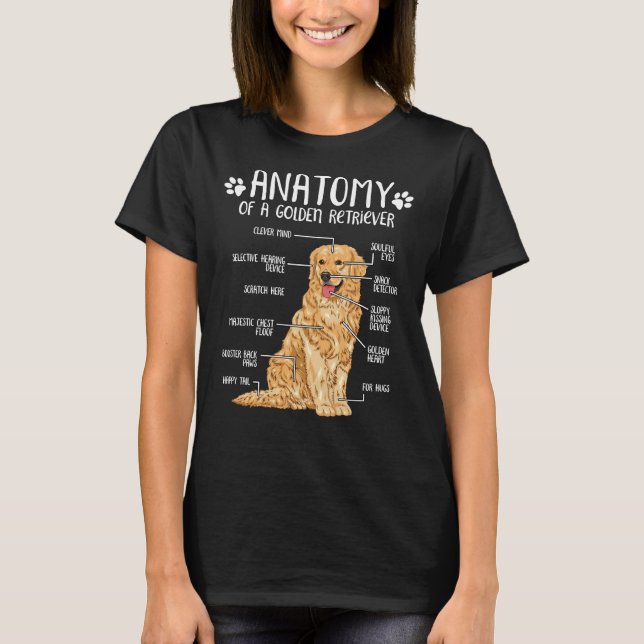 Camiseta Cão Engraçado de Anatomia do Retriever do Ouro (Frente)