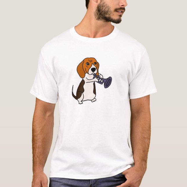 Camiseta Cão engraçado do lebreiro que joga a trombeta (Frente)
