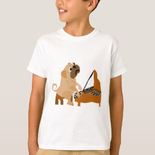 Camiseta Cão engraçado do Pug que joga o piano